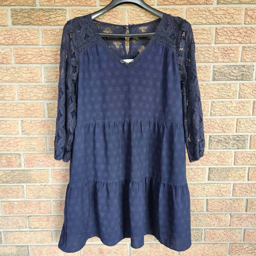 Skies Are Blue Navy Lace Midi Dress